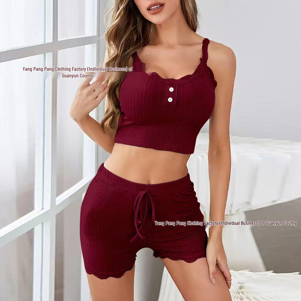 Women's Lace Trim Camisole and Shorts Set - Casual, Sexy, European and American Homewear for Teens and Ladies