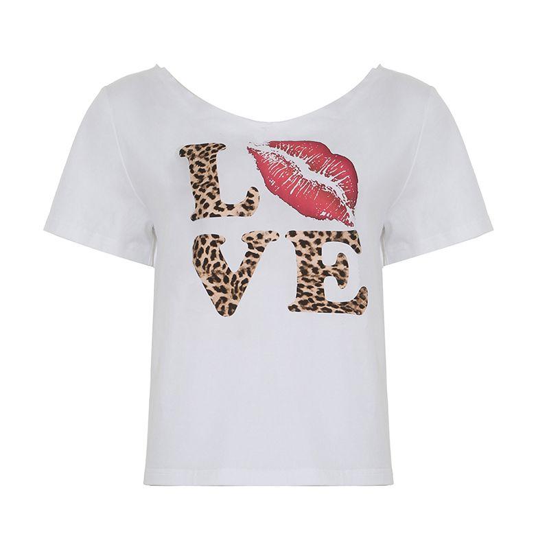 

Fabgirls Gothic Club Lip Printings Shoulder Short Sleeve T-shirt Minority All-Match Slim Looking Short Top Similar S