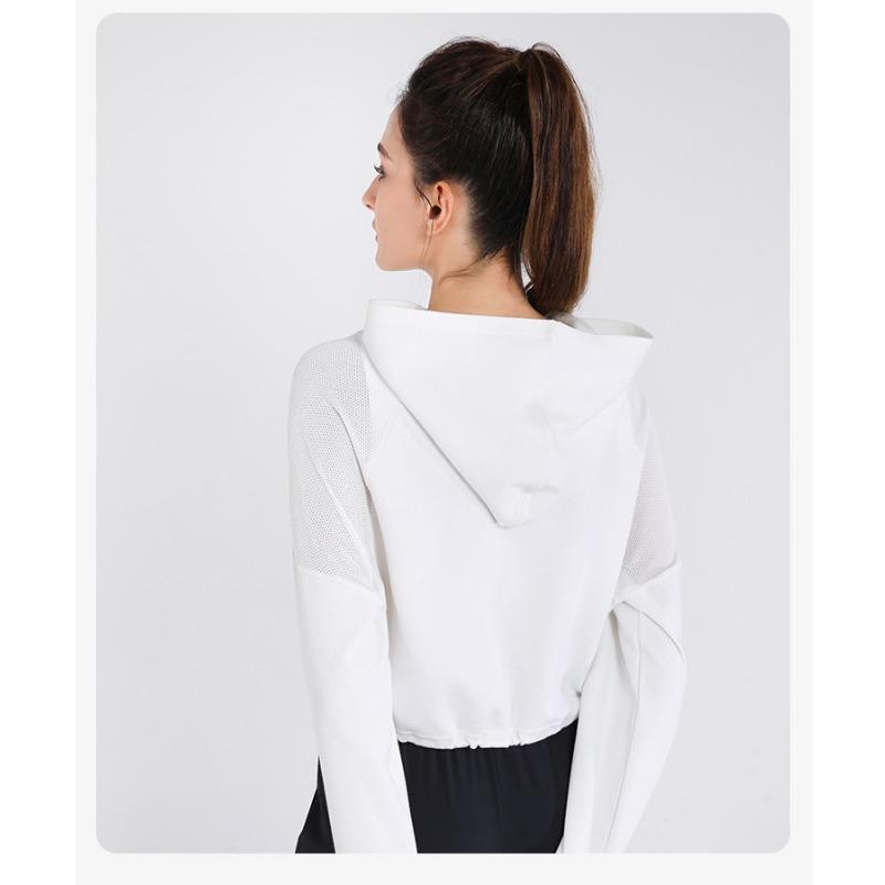 Women Spring and Autumn Loose Fitness Hooded Sports Long Sleeve Yoga Top