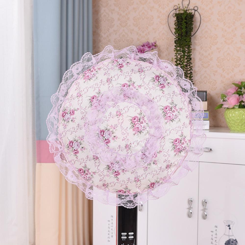 Round Lace Electric Fan Cover Pastoral Style Floral Floor Fan Covers Fan Dust Cover Fan Protective