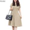 ZANZEA Women Casual Round Neck Summer Short Sleeve Dress