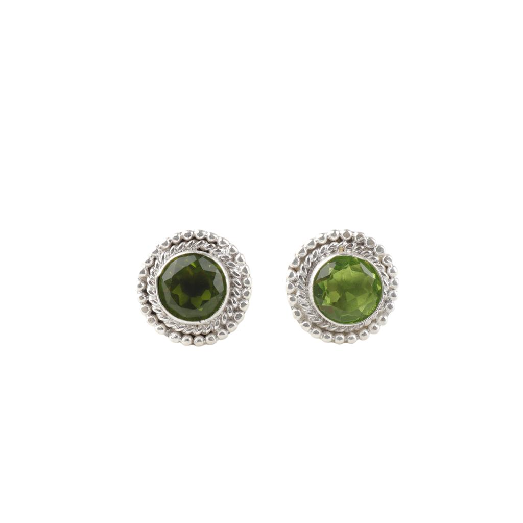 Peridot Gemstone 925 Sterling Silver Jewelry Handmade Round Stud Earrings 0.5" EE-128-11