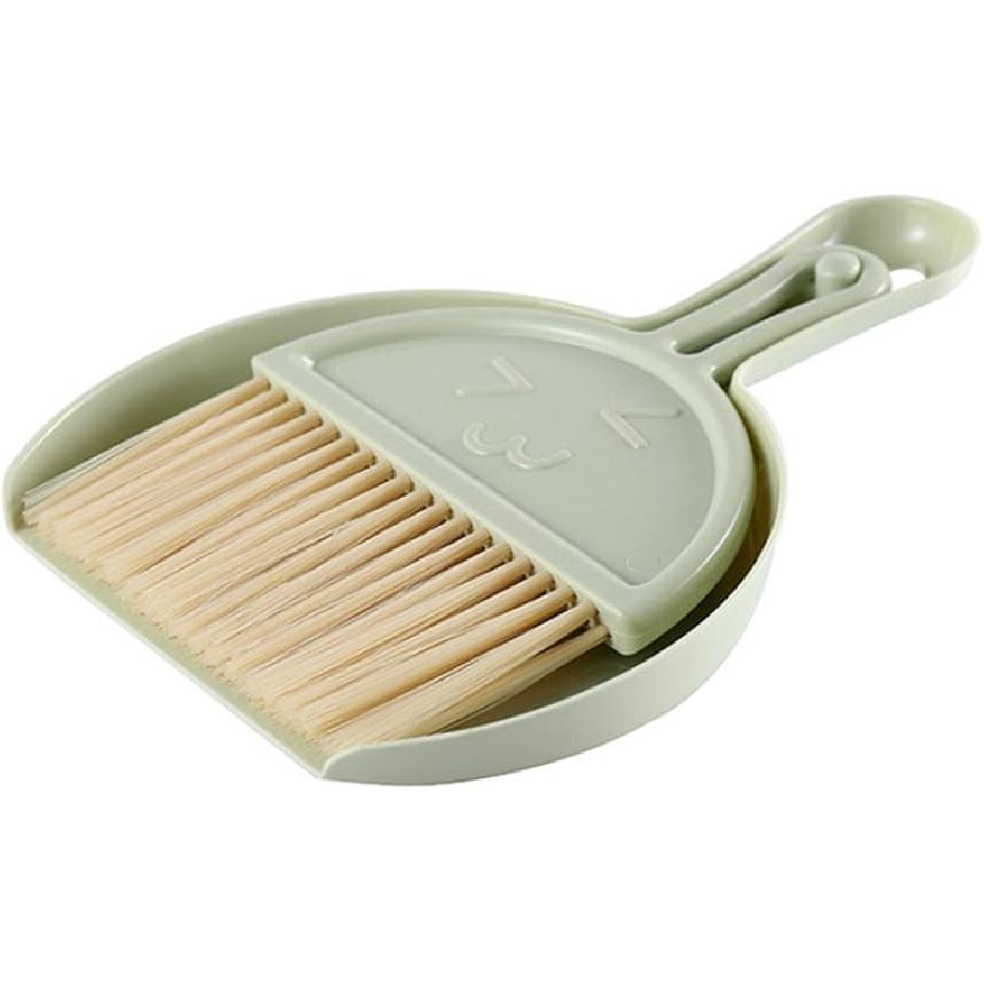 Mini Broom Dustpan Set Smile Face Efficient Cleaning Portable Tiny Brush Dustpan Tabletop Office (Green)