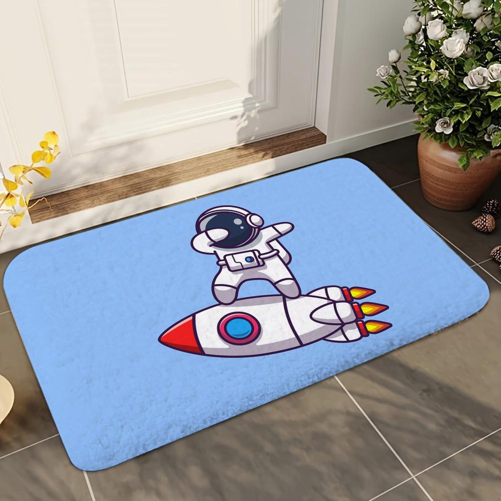 1pc Cartoon Rocket Astronaut Bathroom Absorbent Mats Anti-Slip Mats Home Decor Supplies Carpets Home Kitchen Floor Mats