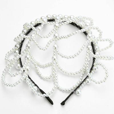 New Trendy Pearls Hair Bands Accessories Headdress Elegant Luxury Bridal Crown Women Jewelry Hoop Daily Tassel Hairwear