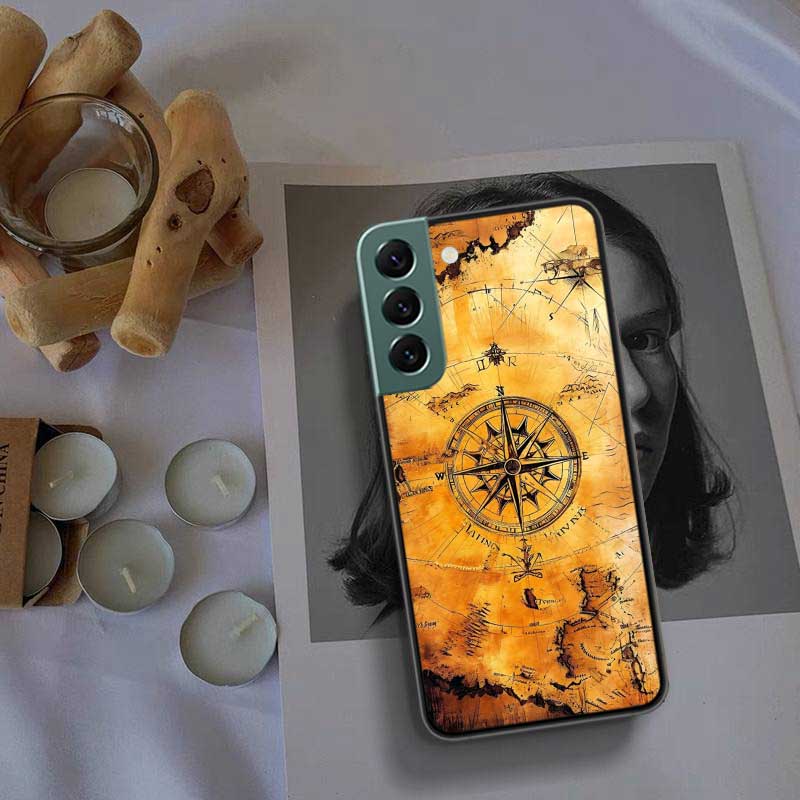 Compass Map Voyage Phone Case For Samsung Galaxy S22 S25 Ultra S21 S10 Plus S26 Edge S20 S23 S24 FE Cover Silicone Soft TPU