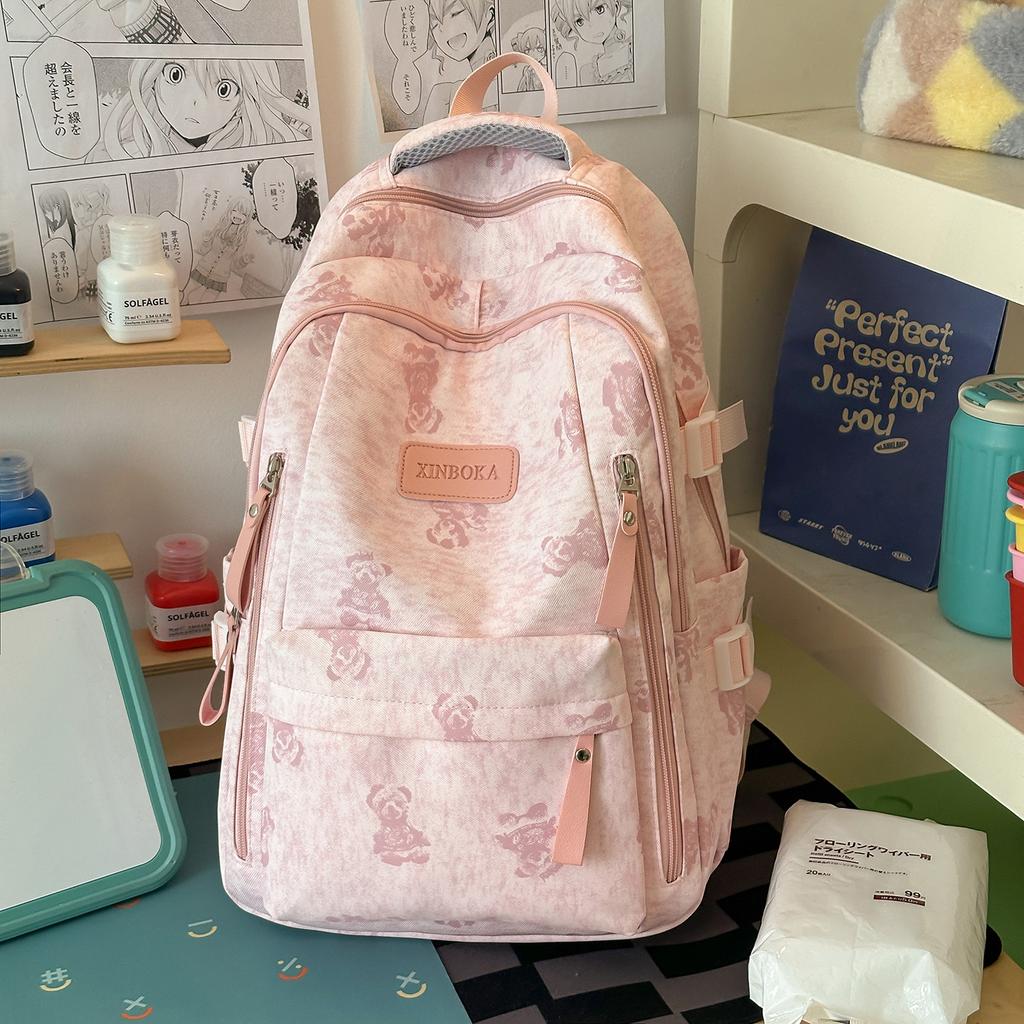 Schoolbag New Large Capacity Bear Backpack Middle School Student School Bag Ins High Value Fashion Casual Backpack Lightweight Girls