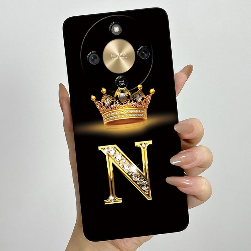 Custodia Per Honor Magic 8 Lite Corona Lettera Iniziale Morbido Silicone Liquido Cover Antiurto Coque Per Honor Magic8 Lite 5G Custodia Funda