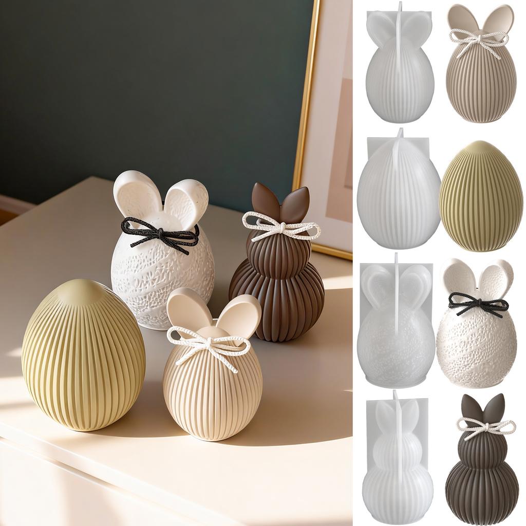 Easter Hare Eggs Silicone Molds Striped Candle Silicone Molds for Resin Casting Candle Soap Chocolate Home Decoration
