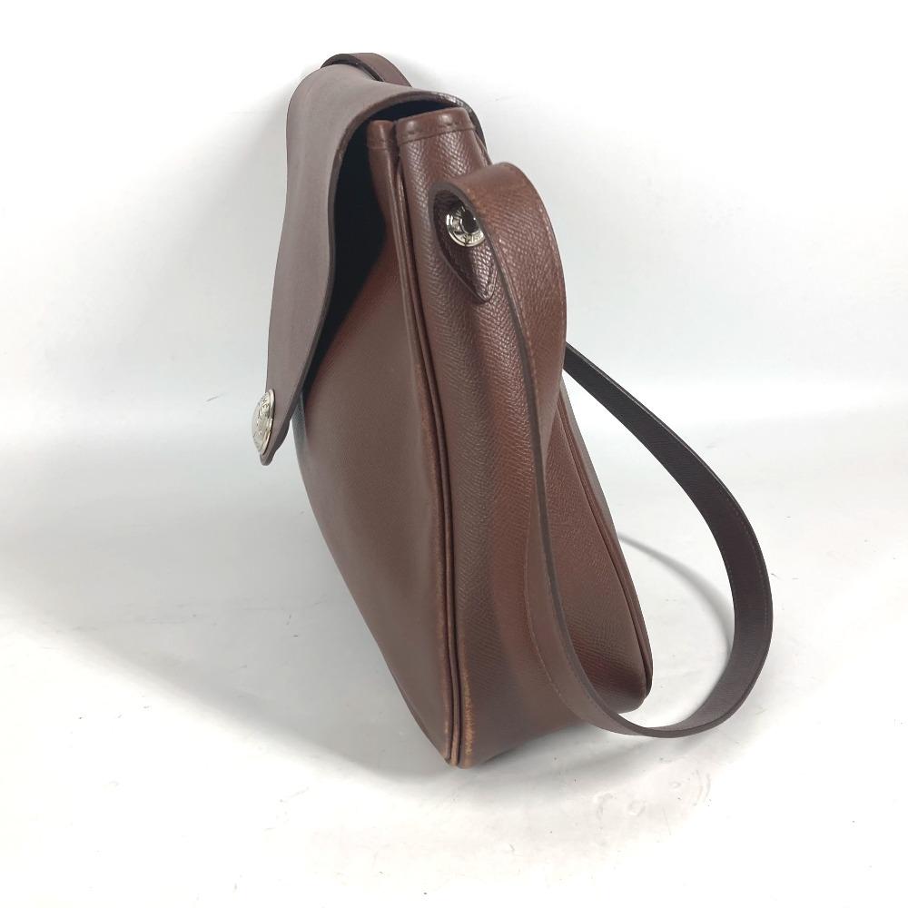 HERMES Christie Rhone bag flap Shoulder Bag Leather Brown/SilverHardware