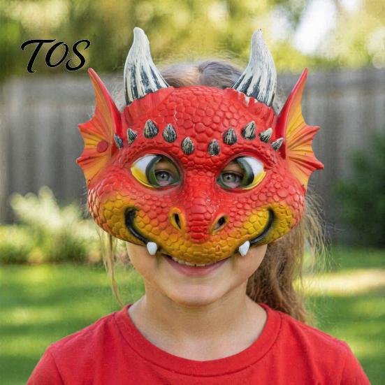 Maschera Realistica Testa di Drago 3D Maschera Carina per Tutto il Viso, Festa di Halloween Bambino Leggera Traspirante Materiale Morbido Costume per Giochi di Ruolo Animale con Squame E