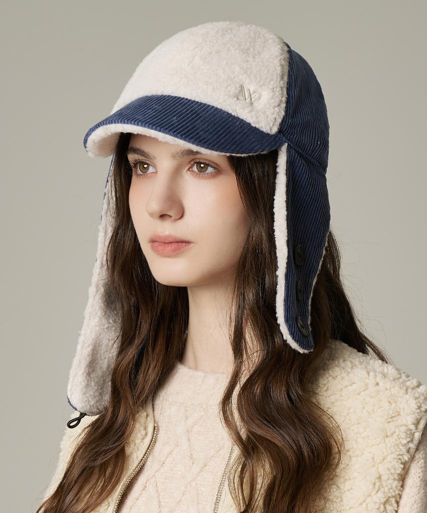 Hwaiteusaenjeu Corduroy Fleece Contrast Earmuff Caps New Hallen (6 Colors)