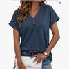 Women's Loose Fit Henley V Neck T‑Shirt Rolled Short Sleeve Casual Summer Daily Wear Blouse Top