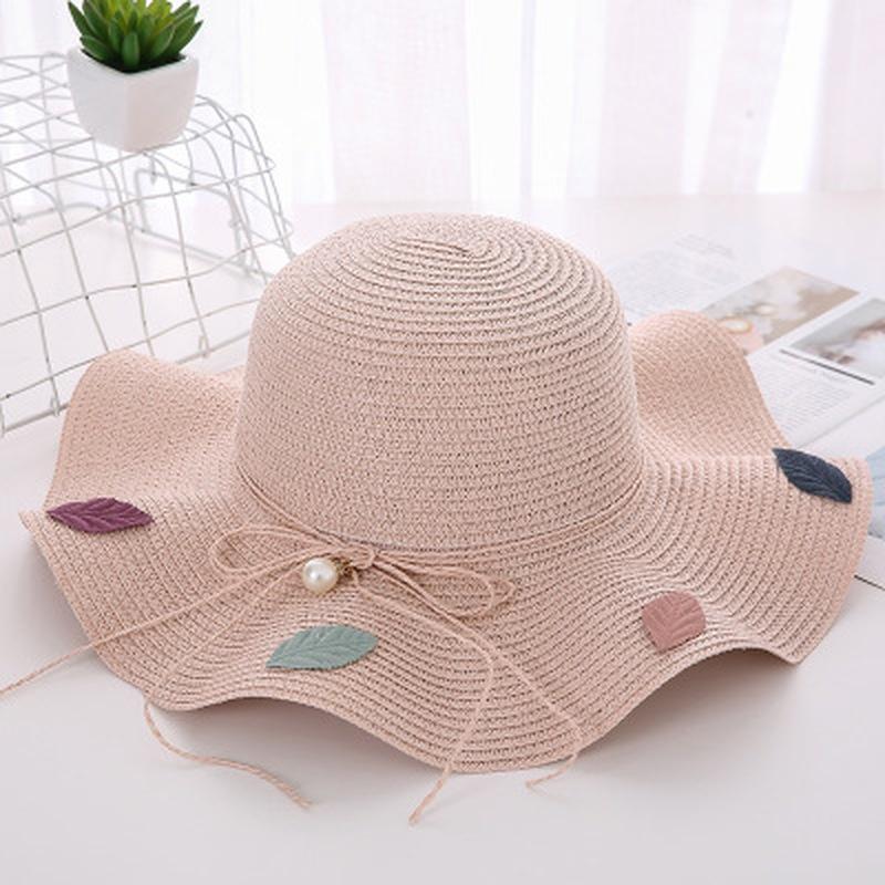 Women Hats Big Wide Brim Straw Hat Pearl Beach Sun Cap Outdoor Sun Bow Hat Summer Holiday Travel Cap