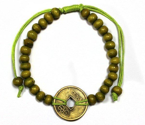 Feng Shui Chinese Coin Bracelet - Lime Green