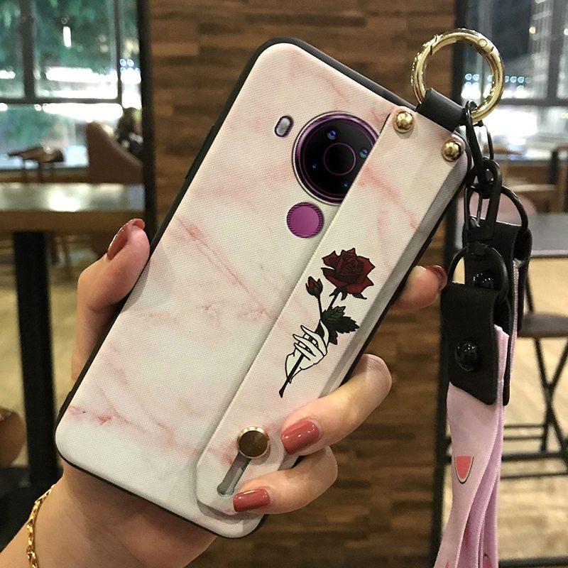 Back Cover Anti-dust Phone Case For Nokia 5.4 Wrist Strap Anti-knock Kickstand Shockproof Wristband Flower Phone Holder
