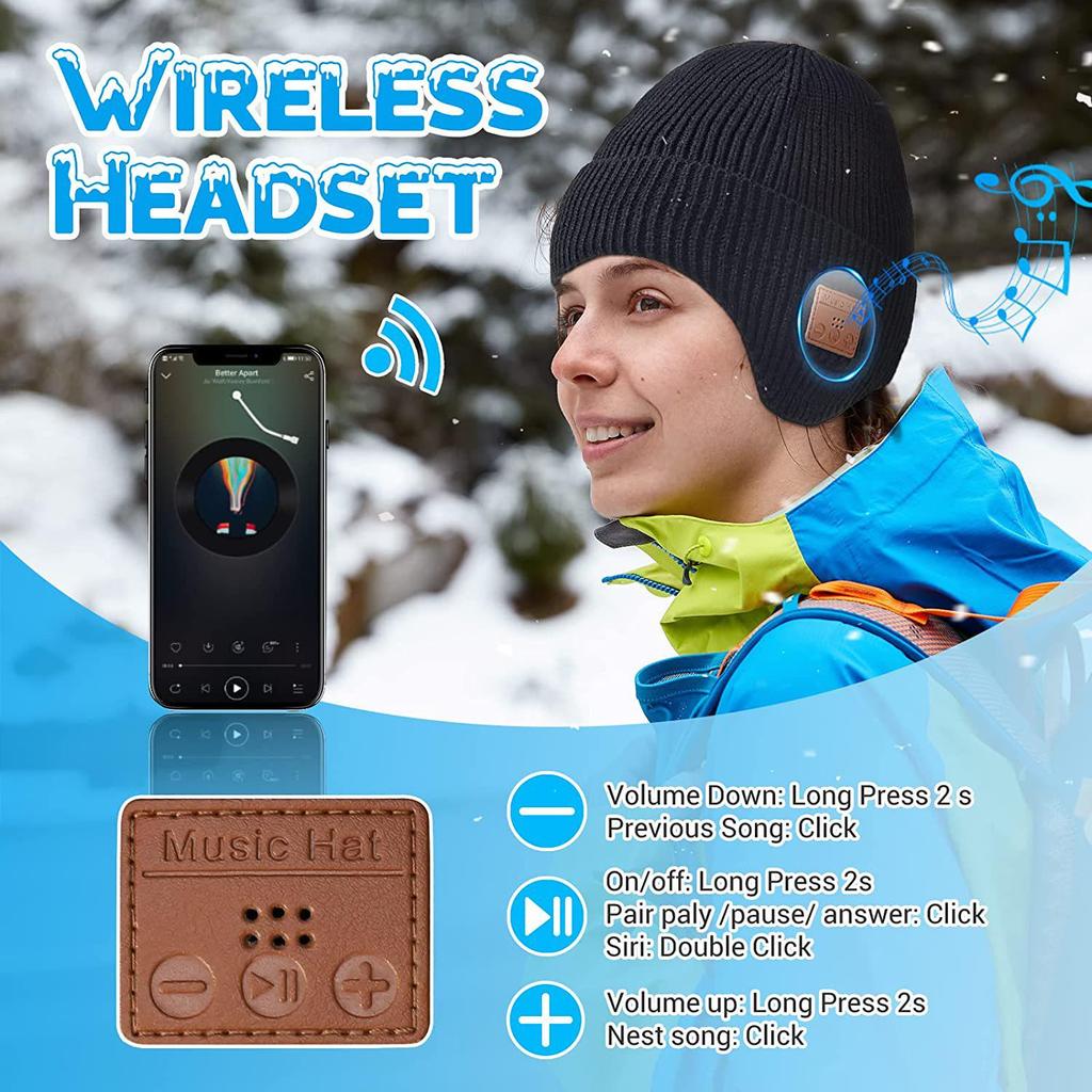 Unisex Knitted Bluetooth Music Hat with Built-in Headphones - Warm, Thick Winter Ear-covering Design