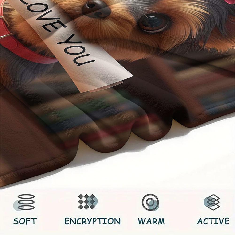 1Pc Iloveyoudog Print Flannel Blanket, High Quality Comfortable for All Seasons, Home Decor, Warmth and Comfort, Perfect for Christmas Gifts