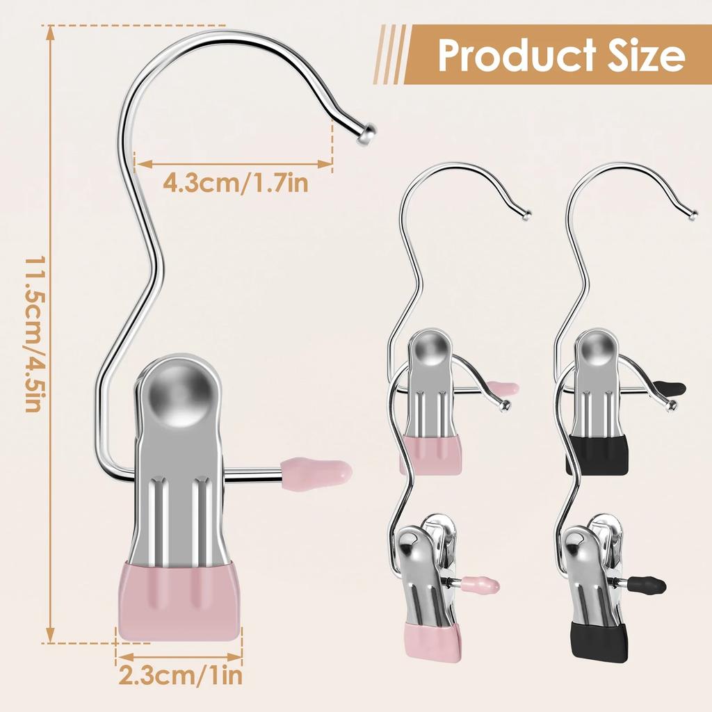 20Pcs Hanging Hold Clip for Closet 360° Rotating Stainless Steel Legging Organizer Boot Hanger Space Saving Hangers Single Clip