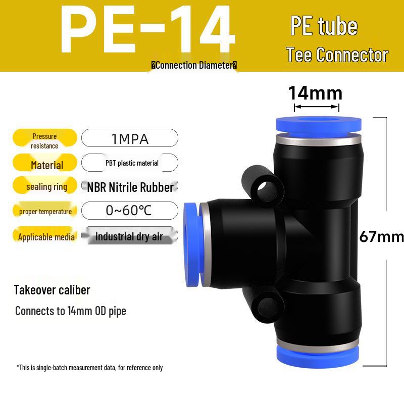 Zhuo Ji Pneumatic Quick Connector Tee: 4/6/8/10/12mm Air Hose PE Straight T-Type Fitting