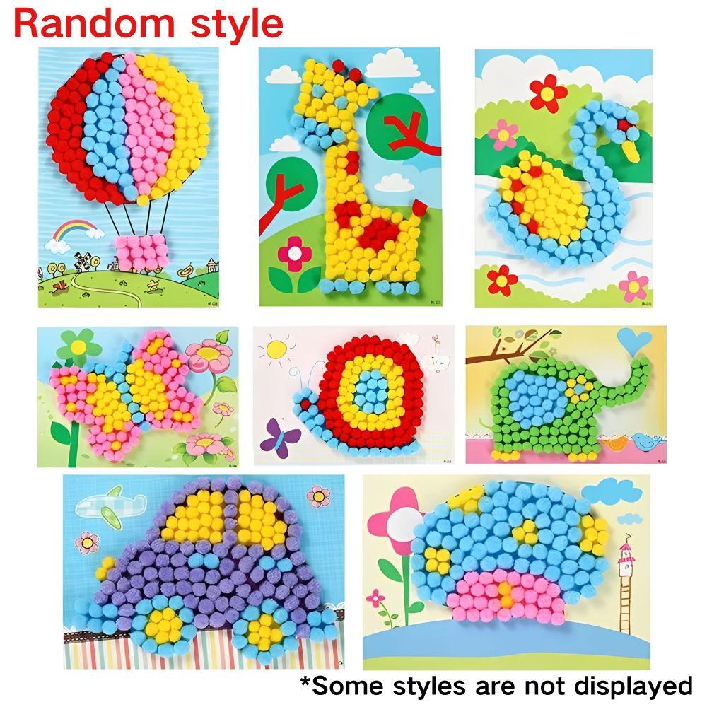 4 Sets Pompoms Painting Set Including Colorful Craft Fluffy Balls & Printed Paper DIY Decoration Birthday Gift Prize YMY