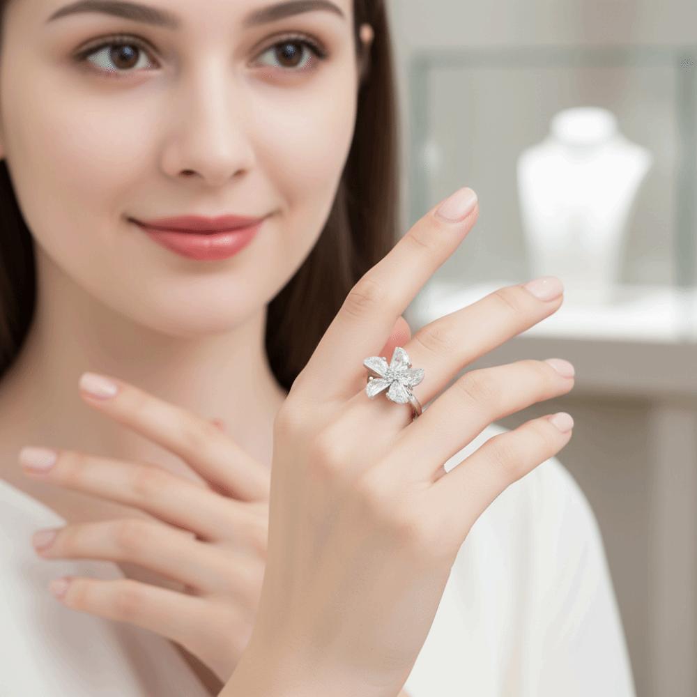 Zircon Rotatable Ring Star Rhinestone Crystal Flower Ring Flower Opening Ring For Women
