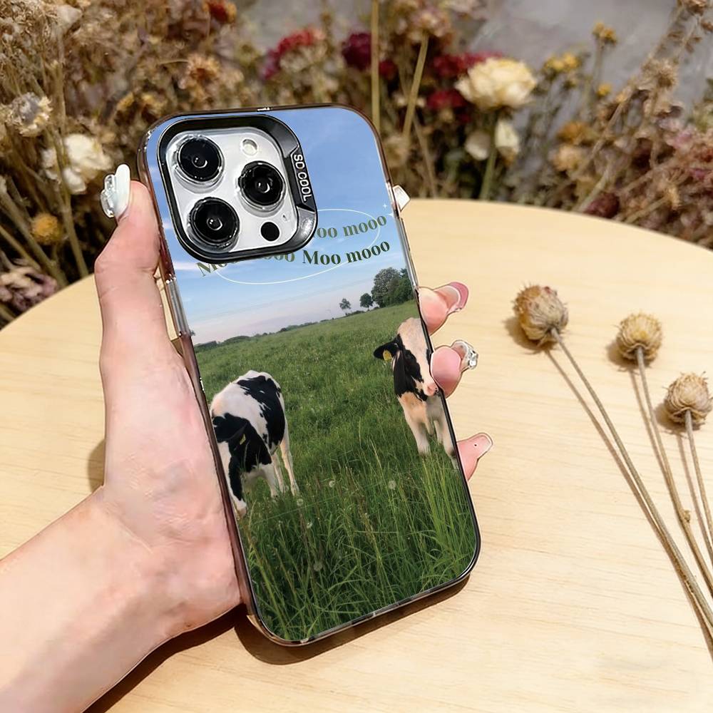 Funny cute cows Phone Case For iPhone 17,16,15,14,13,12,11 Plus,Pro Max,XS,Colored Silver Plated Inside Cover