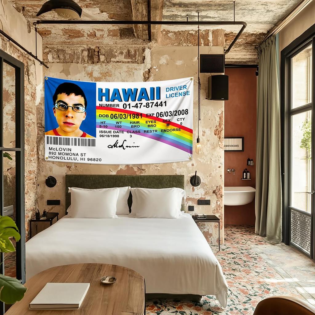 Valentines Day Gifts Mclovin ID Flag 3x5Ft Heavier Funny Wall tapestry for Bedroom College Dorm Room Decor,Large Mclovin Flag with 4 Brass Grommets