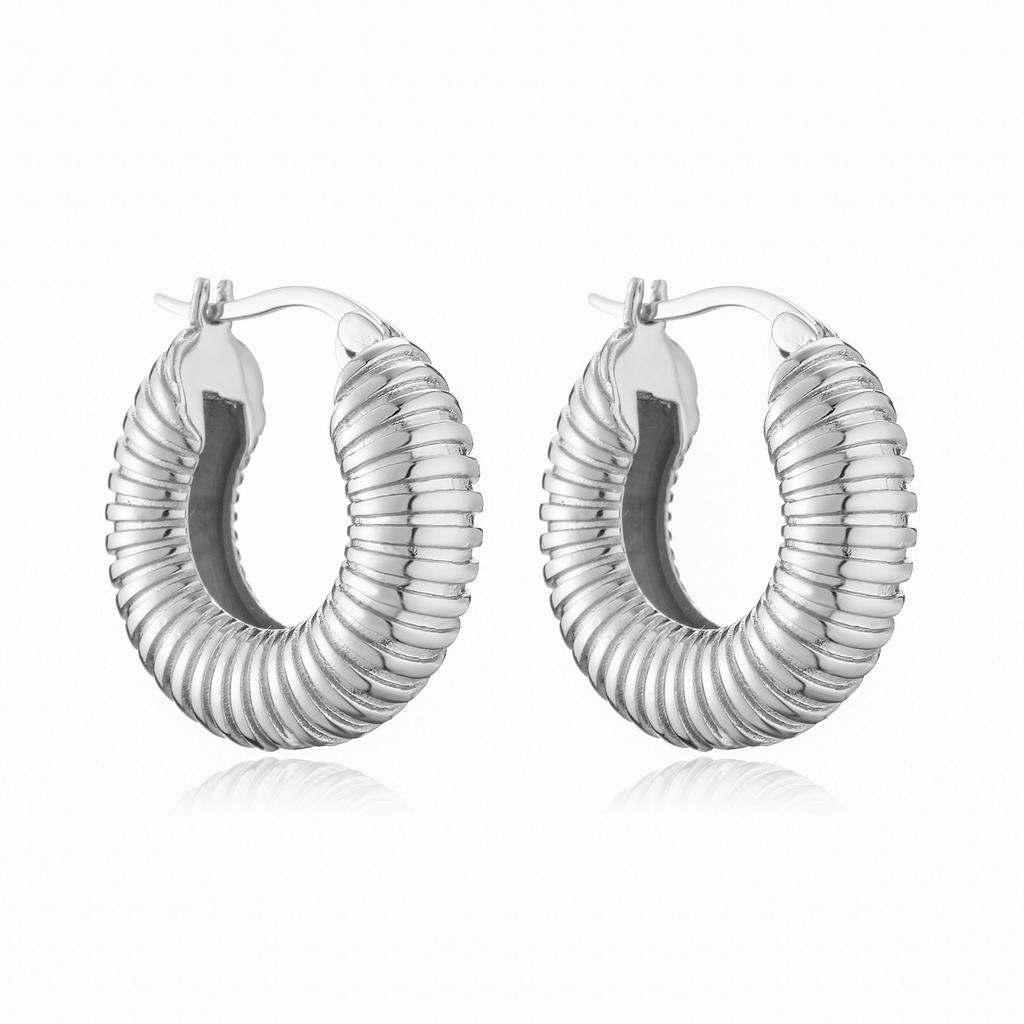 18K Gold Plated Brass Fashion Thick Round Circle Threads Textured Pearl Hoop Earrings for Women High Quality Zircon