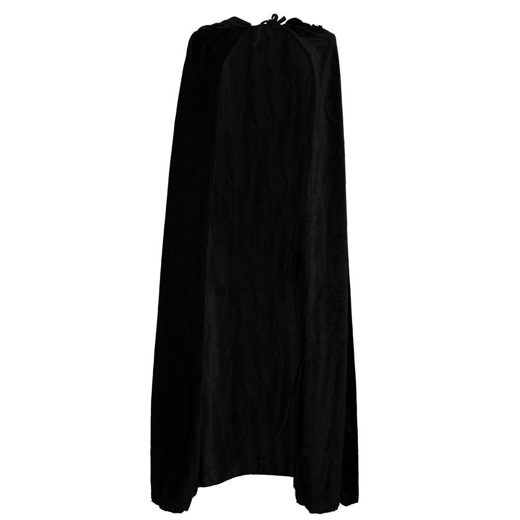 Velvet Ankle Length Cloak Cape With Hood Gothic Fancy Dress Medieval Robe Costume - Black