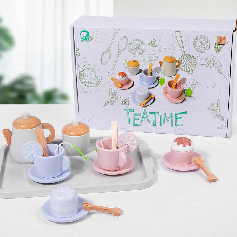 Dessert Wooden And Tea Play Set With Tray For Childrens Imaginative Kitchen Fun