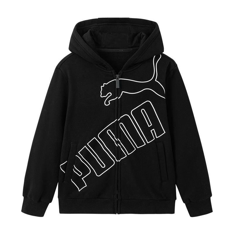 Puma Sportstyle Series Logo Fleece Warm Hooded Long Sleeve Jacket Kids jackets Black 353924105204-90001