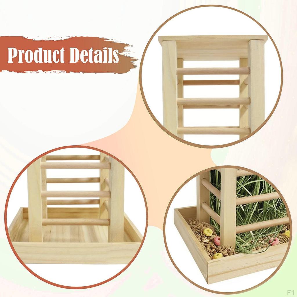 Wooden Hay Rack Small Animals Grass Holder, Portable Food Dispenser for Hamsters