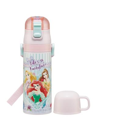 Skater Water 470ml or 430ml Disney Princess Size Stainless Sports Children's Bottle, 2-Way, (Direct Drinking) (Cup Drinking), Design, 26, Girls,