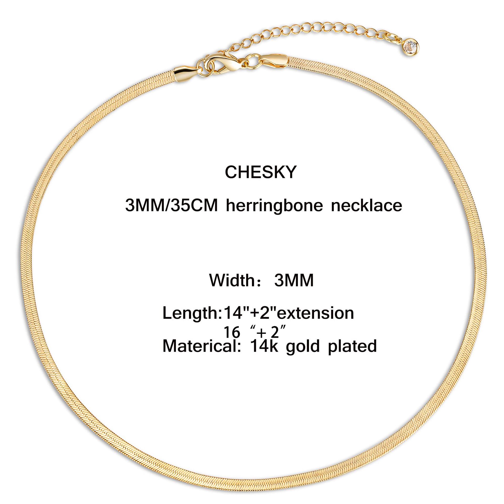 18K Gold Double Layer Herringbone Snake Chain Necklace for Women Gold