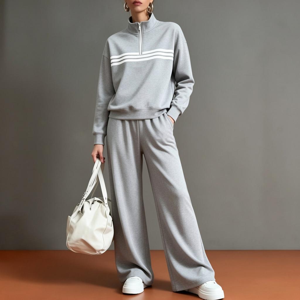 Women's Casual Ruffle Trim Two Piece Outfit with Three-Quarter Sleeve Top and Pants