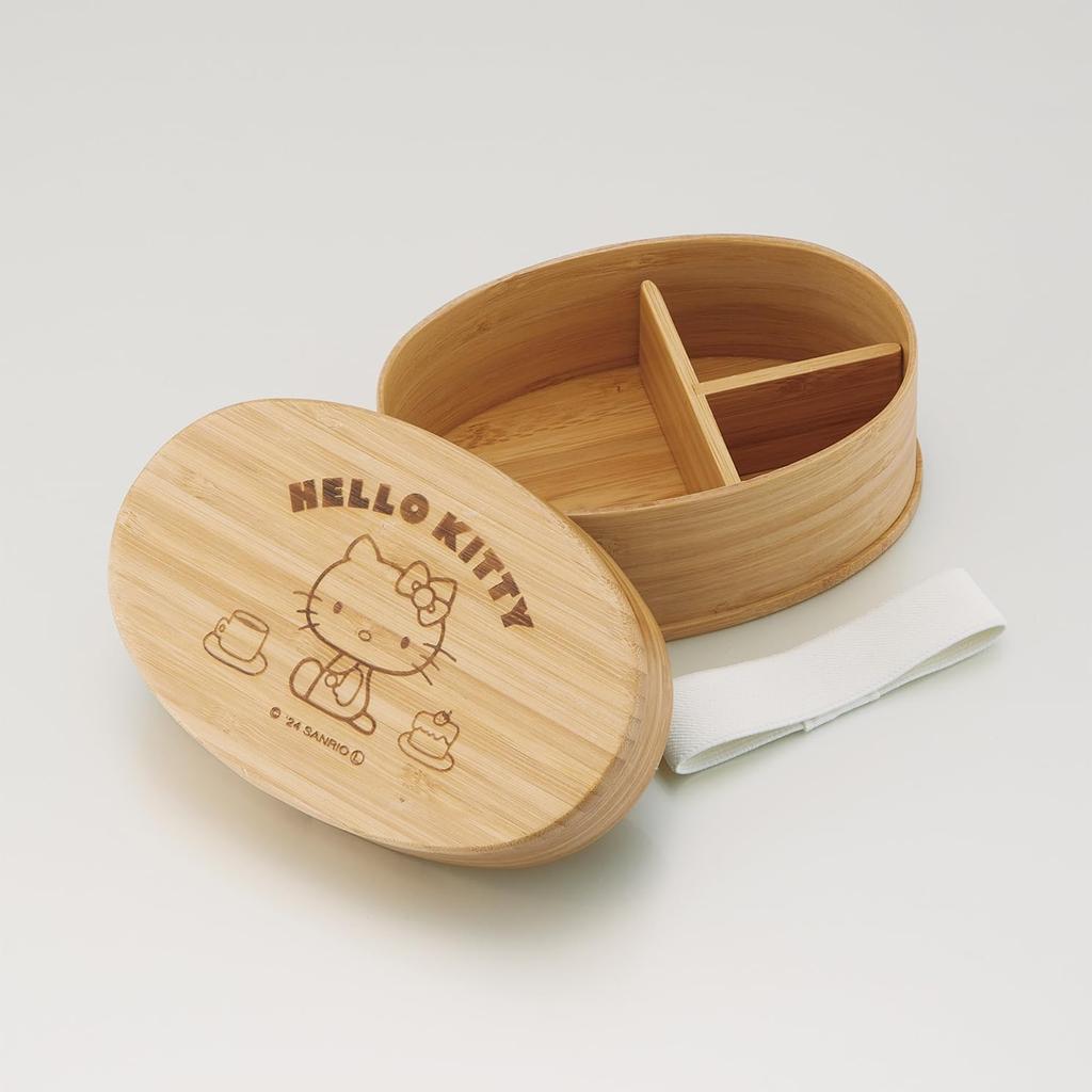 Skater Bamboo Lunch Japanese Oval with Dividers and Lunch Sanrio Hello Kitty Box, 600ml, Style, Shape, Belt, Design, BWLB6-A