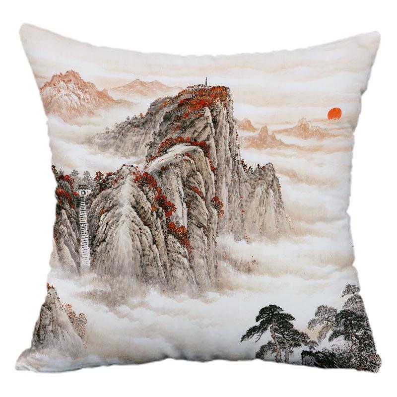 Chinese Style Landscape Painting Pillowcase Dormitory Decoration Office Living Room Sofa Home Pillowcase