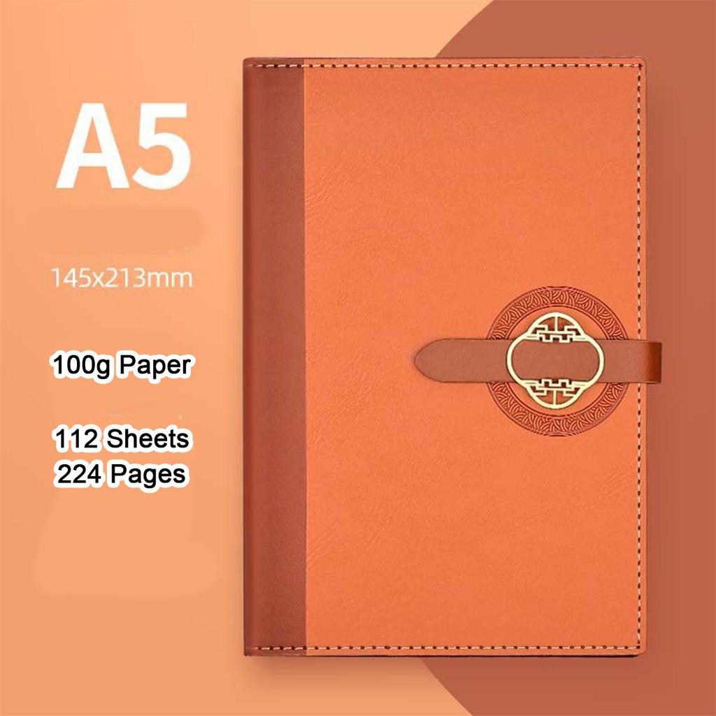 A5 Thick Leather Notepad, Student Subject Notebook, Work Meeting Record Book, Buckle Diary, Business Souvenir, 112 Sheets 224 Pages