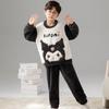 Kids Flannel Pajamas Set Boys Girls Warm Long Sleeve Top And Pants Sleepwear Winter Home Nightwear