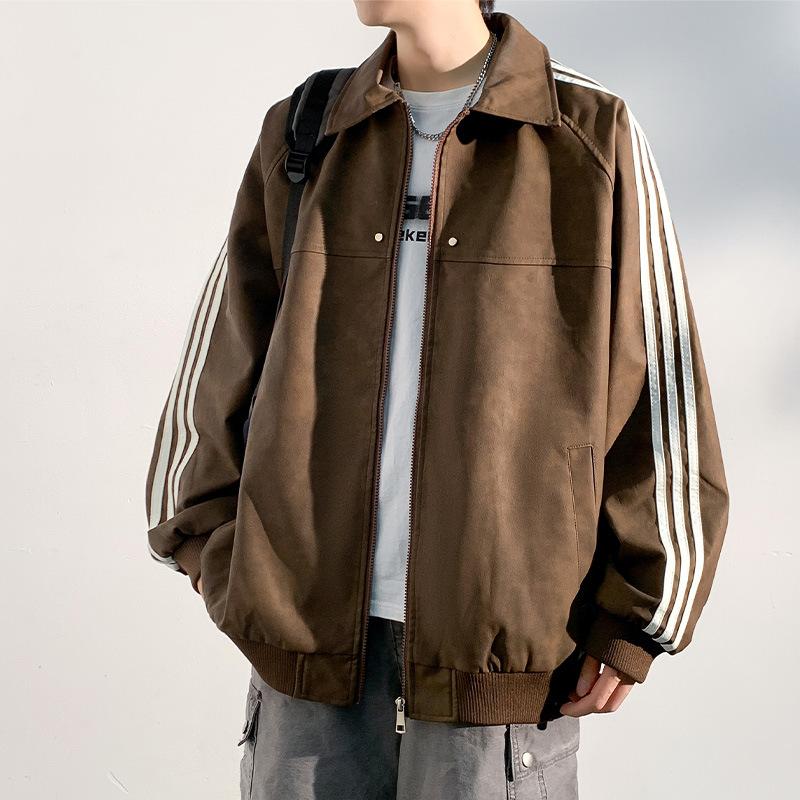 

Autumn New Jacket Men s Fashionable Lapel Three-bar Top Jacket Men s M коричневый