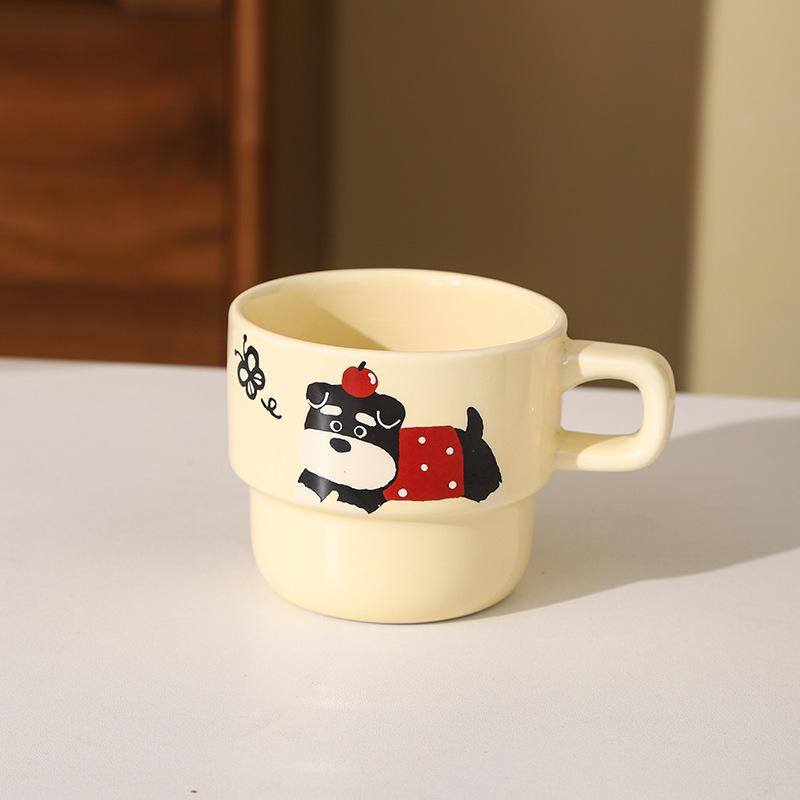 

Шнауцер Высококачественные керамические штабелируемые чашки Домашний набор Мультяшный щенок Офисная керамическая чашка для воды Кофейная чашка 201-300ml