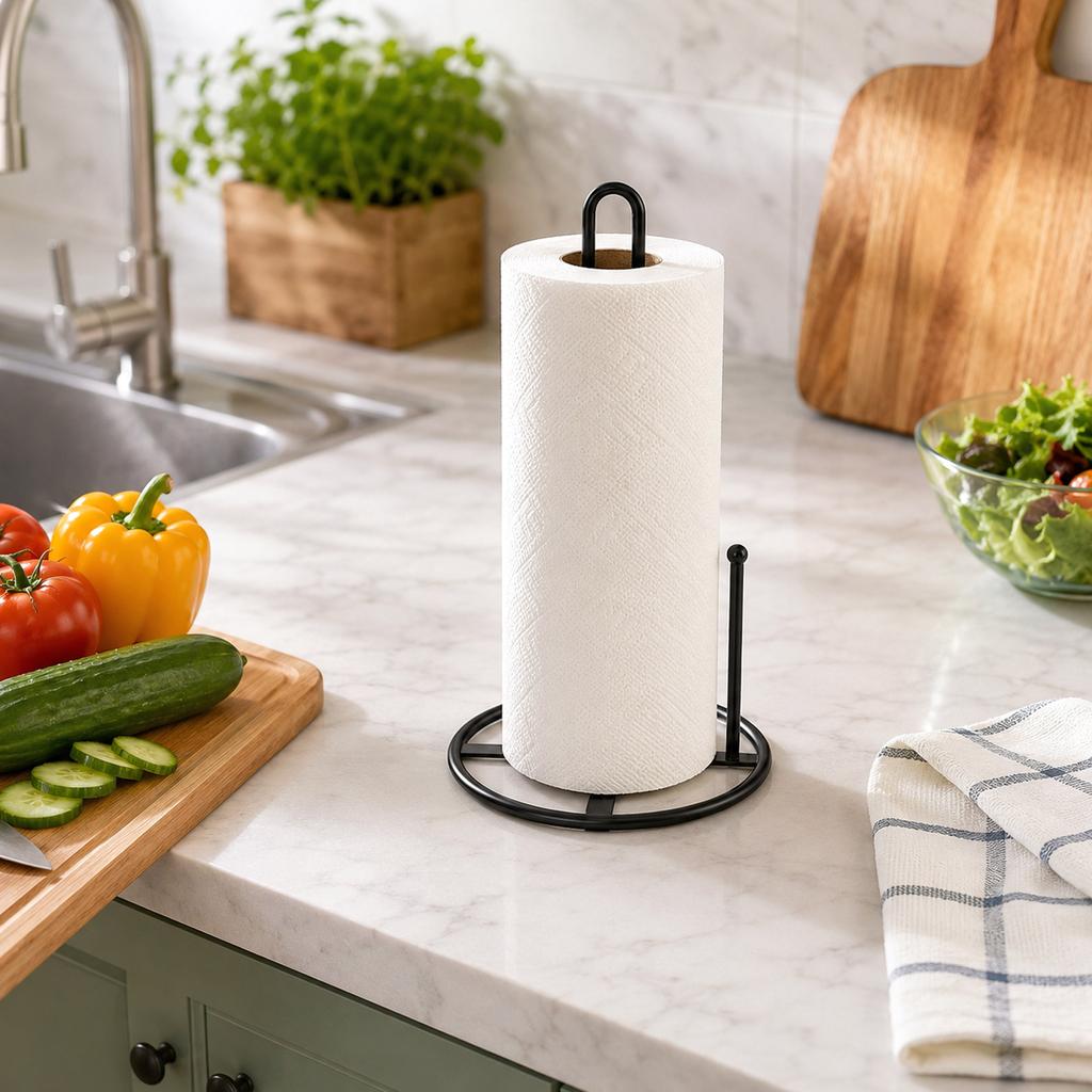 Black Round Towel Holder for Kitchen Countertop