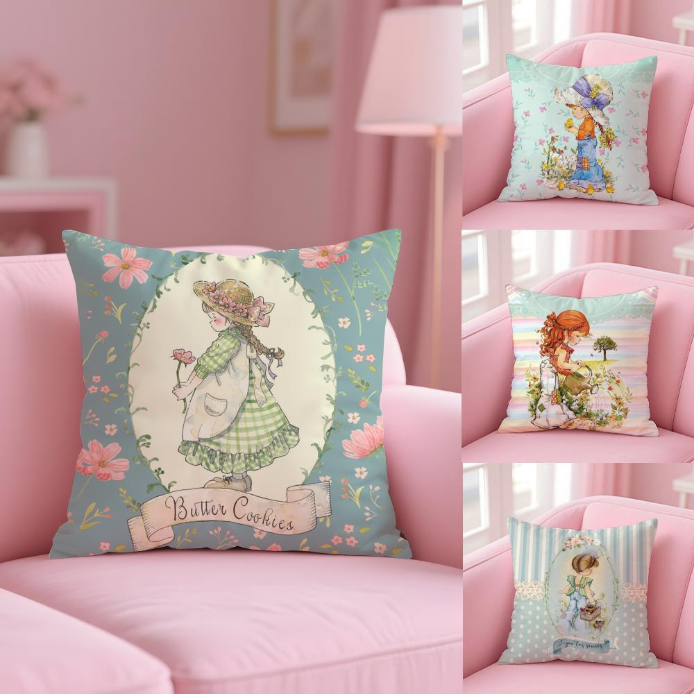 Cute Sarah Kay Girl Cushion Cover Short Plush Double-Sided Printing Home Machine Washable In Warm Winter Pillow Cover