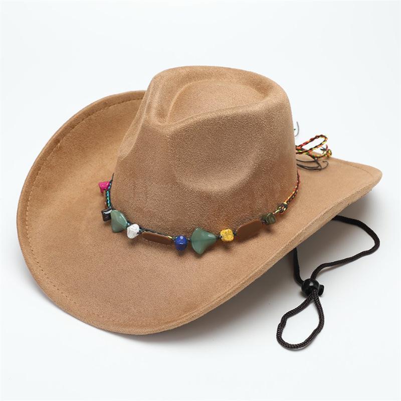 New Western Cowboy Top Hat Rolled Edge Retro Riding Hat Men's and Women's Deerskin Fleece Felt Hat Jazz Hat Sun Hat