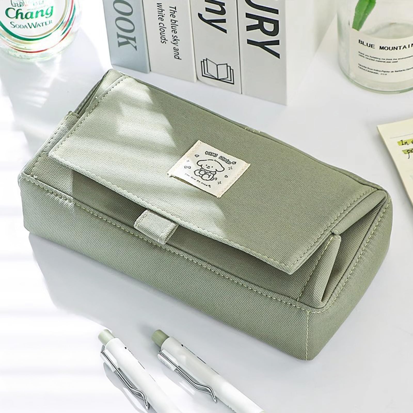 Double layered pencil case, large capacity flip up, high aesthetic stationery box for students, junior high school pencil case