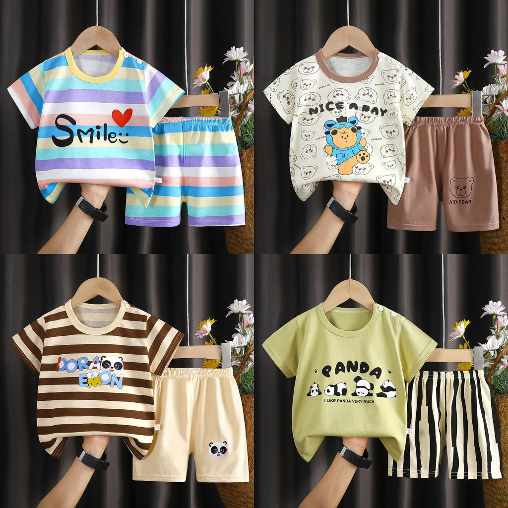 Summer Kids Toddler Short Sleeve Shorts Set With Cartoon Patterns For Boys And Girls