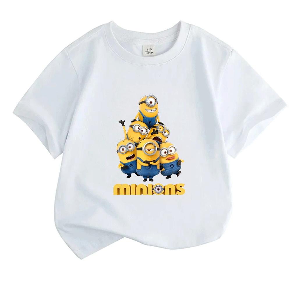 Kids Boys Girls 100% Cotton Crew Neck Short Sleeve T-Shirt, Cute Yellow Animated Characters Printed Casual Lightweight Breathable Tee for Daily Wear