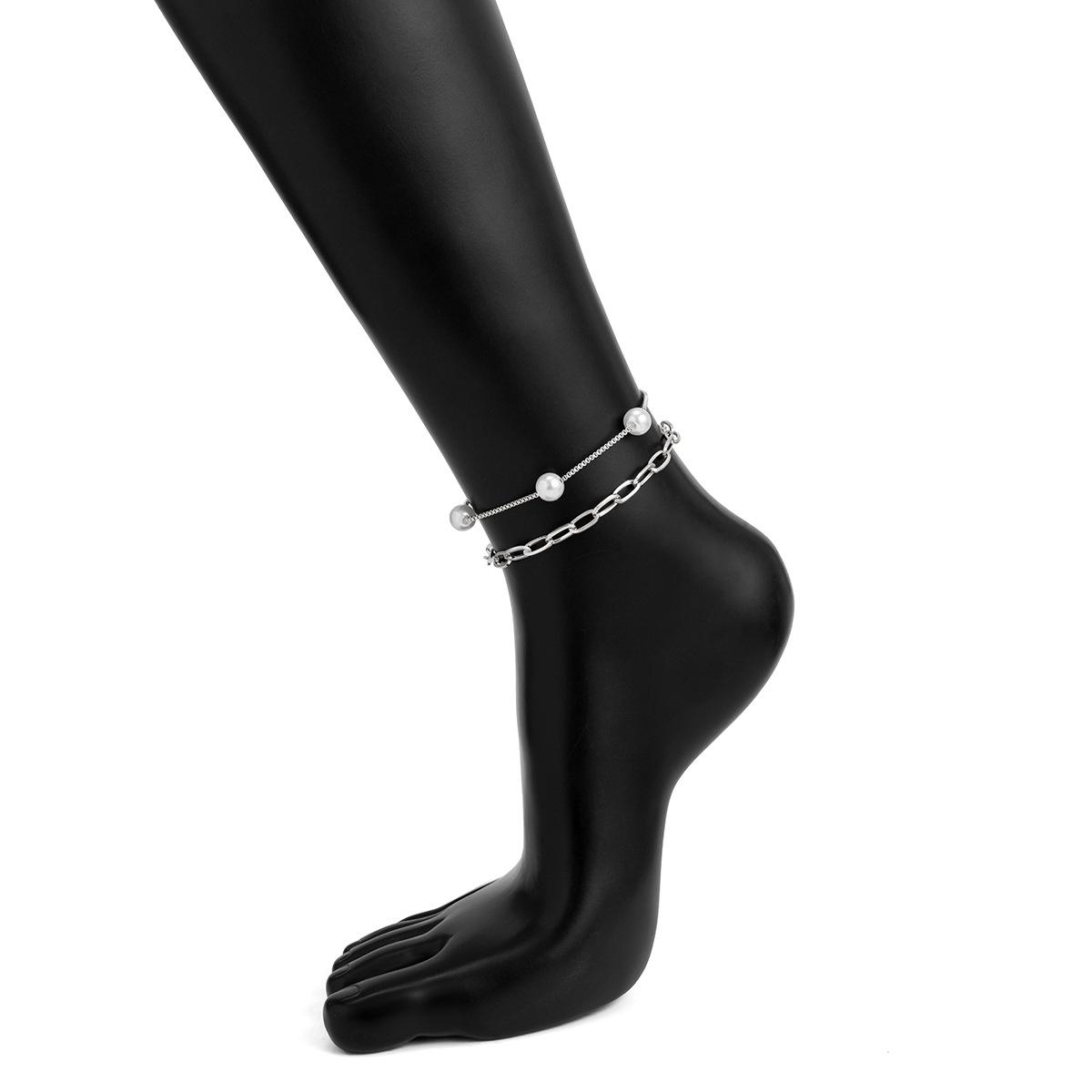 

Аксессуары, Универсальная цепочка крестиком для лодыжки, Темпераментный пляжный регулируемый набор ножных браслетов с искусственным жемчугом