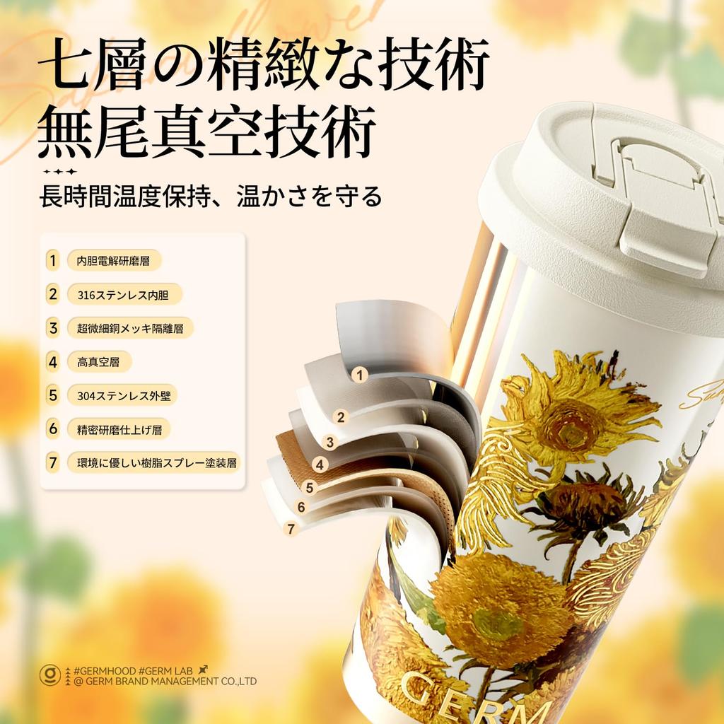 GERM Tumbler Mug Bottle 500ml Coffee Stainless Steel 316L 2WAY Vacuum Insulated Leak Proof Multilayer Structure Comes with Straw Comes with Lid Comes